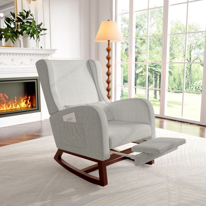 Fauteuil d'allaitement avec Repose-pieds, Fauteuil à Bascul de avec poches, Rocking Chair Interieur exterieur Chaise Allaitement Chambre Bebe pour