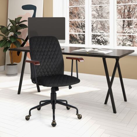 Fauteuil de Bureau à Roulette en Velours Style Vintage Elégant Chaise Pivotante Réglable Noir Maison Chic