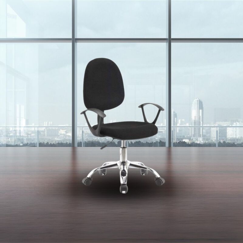 Toscohome - Fauteuil de bureau à roulettes en tissu noir et base chromée - CR131