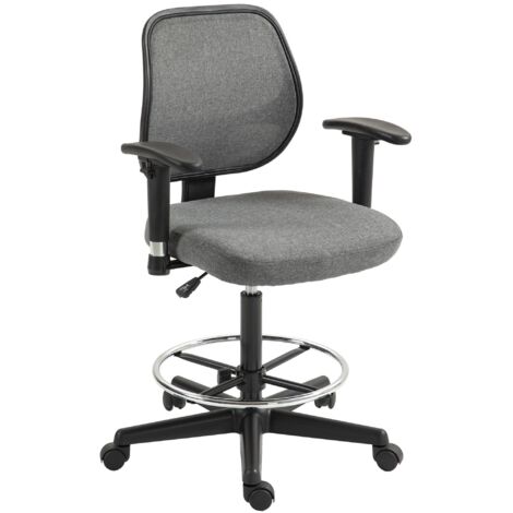 Fauteuil de bureau assise haute réglable, accoudoirs, dim. 60l x 57P x 97-119H cm sur roulettes, gris