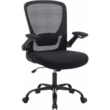 Fauteuil de bureau avec accoudoir rabattable, Chaise de bureau en toile, Siège, pivotant à 360°, support lombaire réglable, gain de place, Noir OBN37BK - Noir