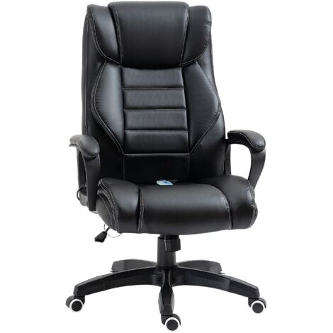 Fauteuil de bureau avec fonction massage, fauteuil de direction réglable en hauteur, fauteuil pivotant ergonomique, 6 points de vibration, noir