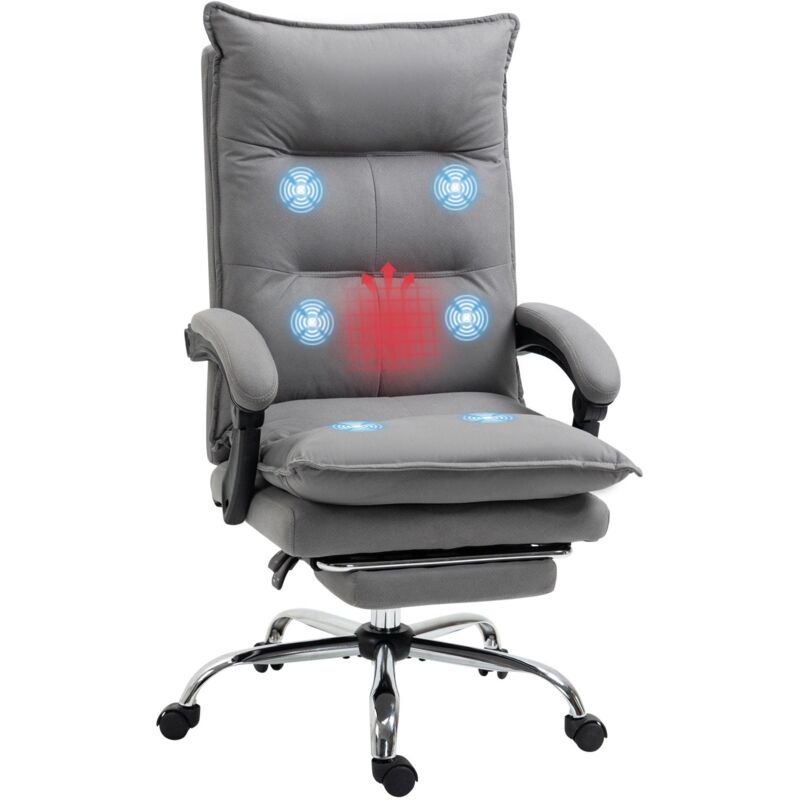 Fauteuil de bureau avec fonction massage, fonction chauffante, télécommande, repose-pieds extensible, inclinable, gris