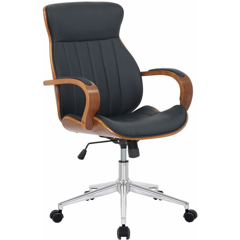 Fauteuil de bureau avec roulettes synthétique noir et bois noyer hauteur réglable BUR10461