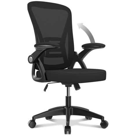 Fauteuil de Bureau - Bigzzia Ergonomique Fauteuil - avec accoudoir rabattable à 90° - Support lombaire - Réglable en hauteur Noir