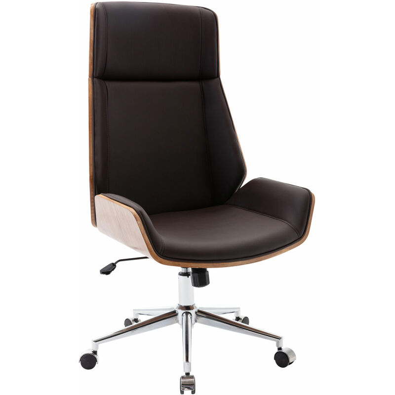 Fauteuil de bureau Breda en similicuir coque de siège en bois Noyer/marron