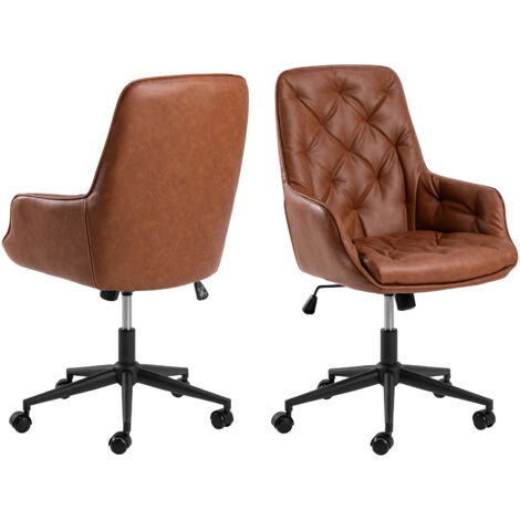 Fauteuil de bureau capitonné 60x68x106 cm en PU marron