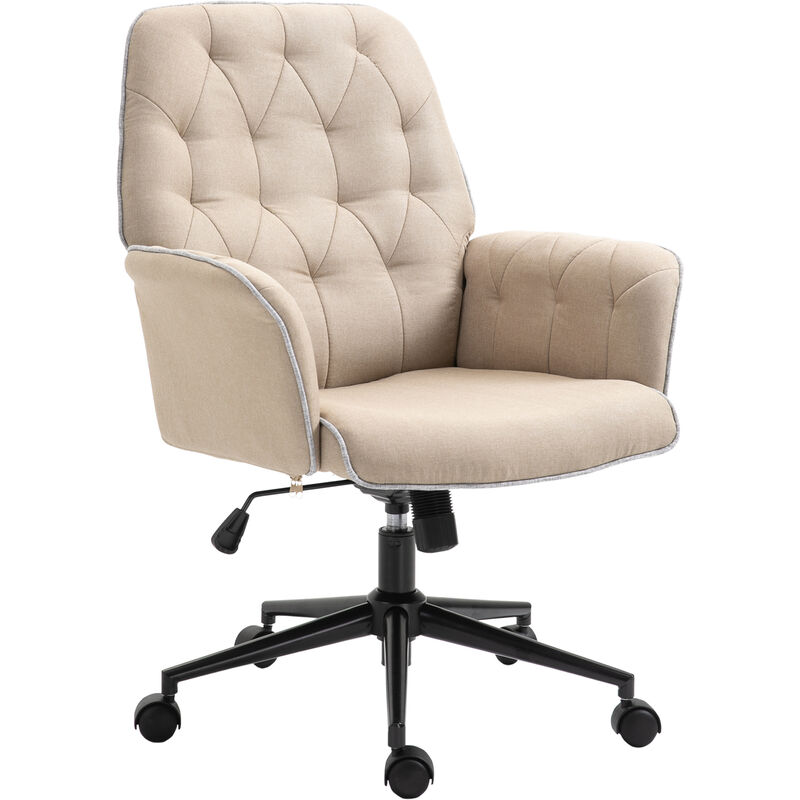 Homcom - Fauteuil de bureau chaise de bureau hauteur réglable roulettes pivotant 360° tissu chanvre 69L x 66l x 89,5-97H cm beige