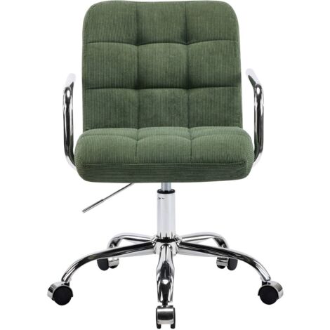 Fauteuil de bureau capitonné, pivotant et réglable en hauteur en velours côtelé vert kaki - Nolan