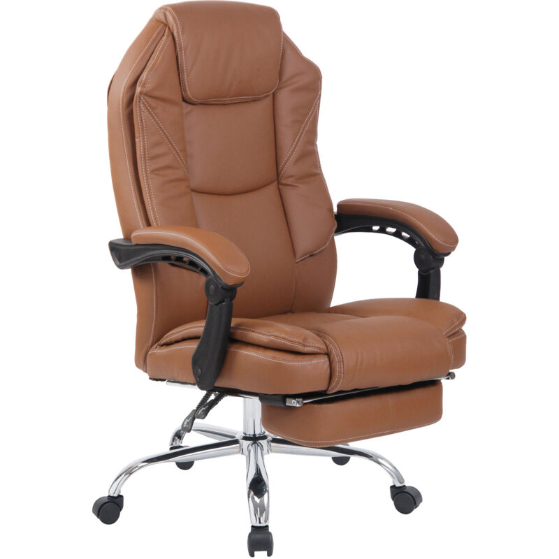 Fauteuil de bureau sur roulettes dossier et repose-pied réglable en pvc marron clair et métal 100002436