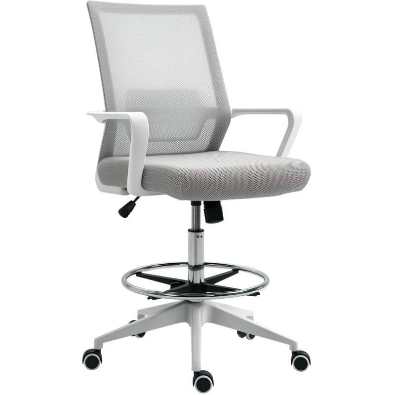 Fauteuil de bureau chaise de bureau assise haute réglable dim. 64L x 59l x 104-124H cm pivotant 360° maille respirante gris