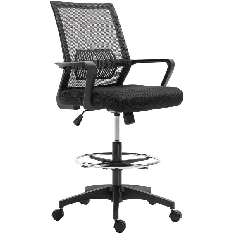 Homcom - Fauteuil de bureau chaise de bureau assise haute réglable dim. 64L x 59l x 104-124H cm pivotant 360° maille respirante noir - Noir