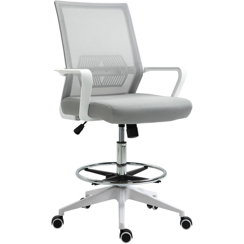 Homcom - Fauteuil de bureau chaise de bureau assise haute réglable dim. 64L x 59l x 104-124H cm pivotant 360° maille respirante gris