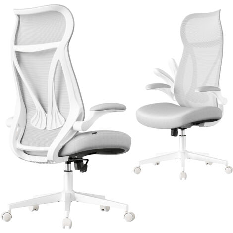 Fauteuil de Bureau, Chaise de Bureau, Dossier Ergonomique, Hauteur Réglable, Accoudoirs Relevables, Chaise Pivotante avec Appui-Tête, Supporte Jusqu’à 150 kg, Gris Tourterelle