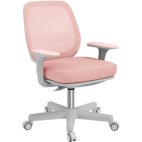 Fauteuil de bureau, chaise de bureau ergonomique en maille, hauteur réglable, 55x48x82,5-94,5cm, rose