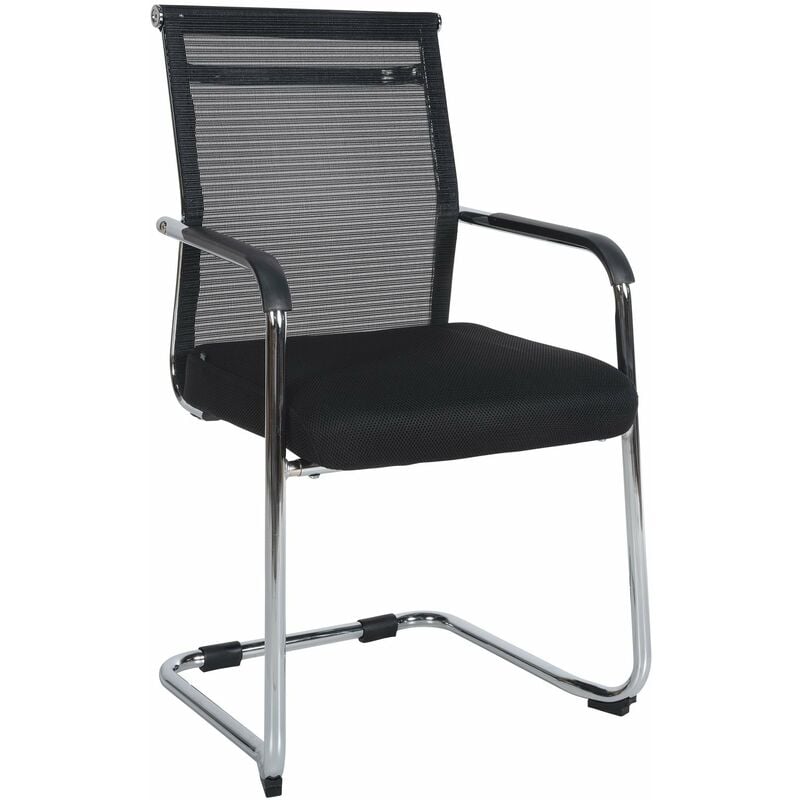 Fauteuil de bureau chaise de salle à manger sans roulettes en tissu maille noir piètement métal BUR10679