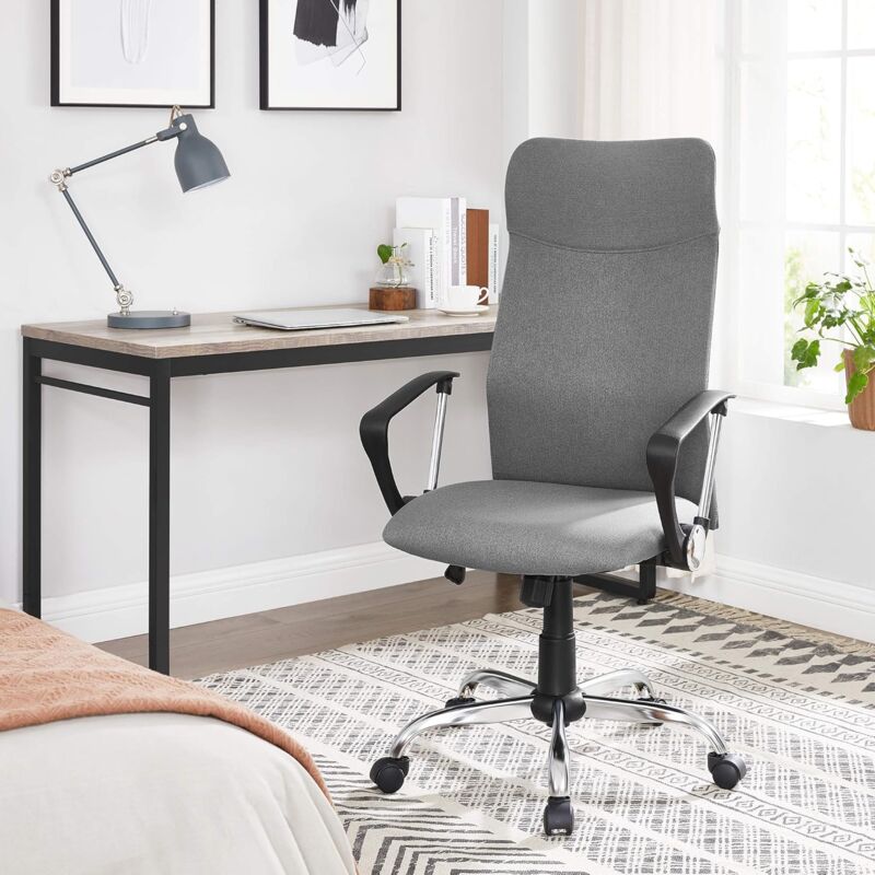 Songmics - Fauteuil de bureau, Chaise ergonomique, Siège rembourré pivotant, en tissu, hauteur réglable, mécanisme basculent, charge 120 kg, Gris