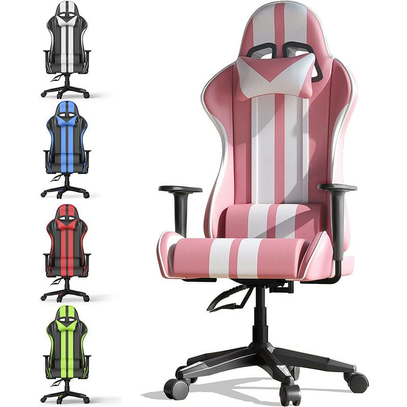 Bigzzia - Fauteuil de bureau Chaise Gamer Chaises de bureau à haut dossier avec coussin et dossier inclinable Rose et Blanc