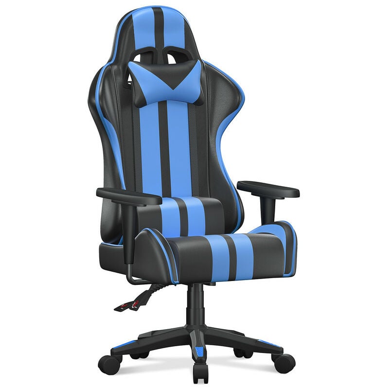 Fauteuil de bureau Chaise Gamer Chaises de bureau à haut dossier avec coussin et dossier inclinable Noir et Bleu Bigzzia