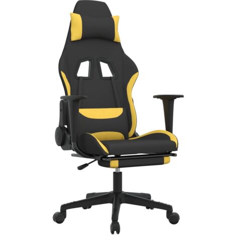 Fauteuil de bureau chaise gaming avec coussin lombaire avec repose-pieds en tissu noir et jaune DEC025840