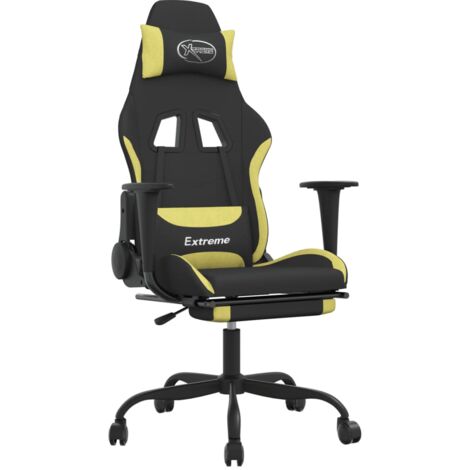 Fauteuil de bureau chaise gaming avec coussin lombaire fonction de massage avec repose-pieds en tissu noir et vert clair DEC025845