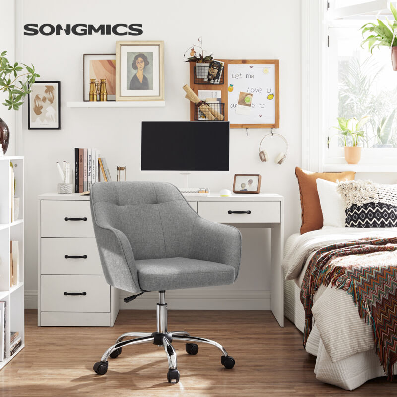 Fauteuil de bureau, Chaise pivotanteconfortable, Siège ergonomique, réglable en hauteur, charge 120 kg, cadre enacier, tissu imitation lin, pour