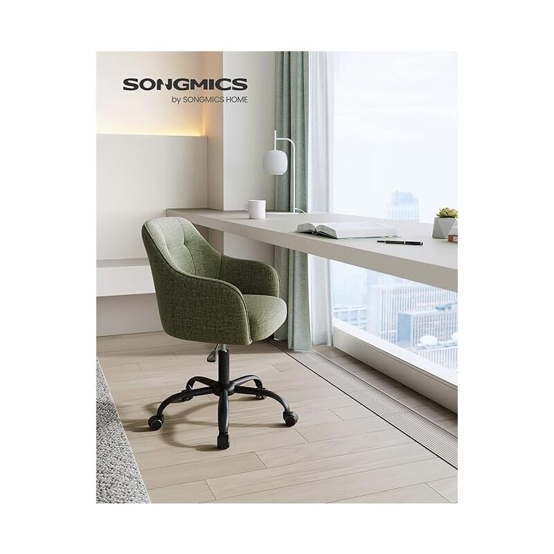 Songmics - Chaise de Bureau, Fauteuil Ergonomique, Siège Pivotant, Réglable en Hauteur, Capacité de Charge 110 kg, Cadre en Acier, Tissu en Coton-Lin