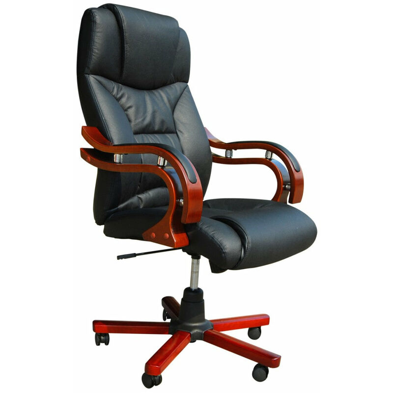 helloshop26 - fauteuil de bureau chaise siège noir ergonomique luxe classique bois - bois
