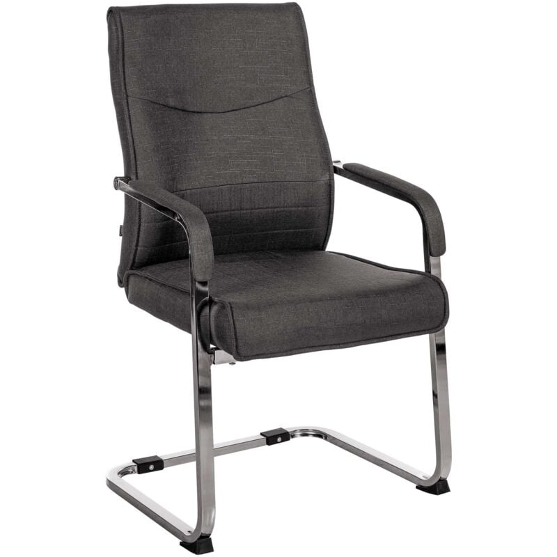 Fauteuil de bureau chaise visiteur sans roulettes piétement luge en métal chromé et assise en tissu noir 100003354