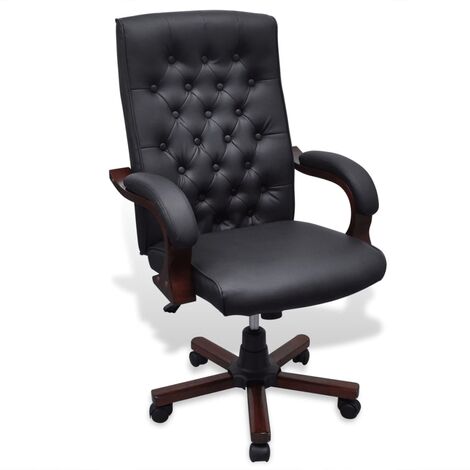 Fauteuil de bureau chesterfield en cuir artificiel noir