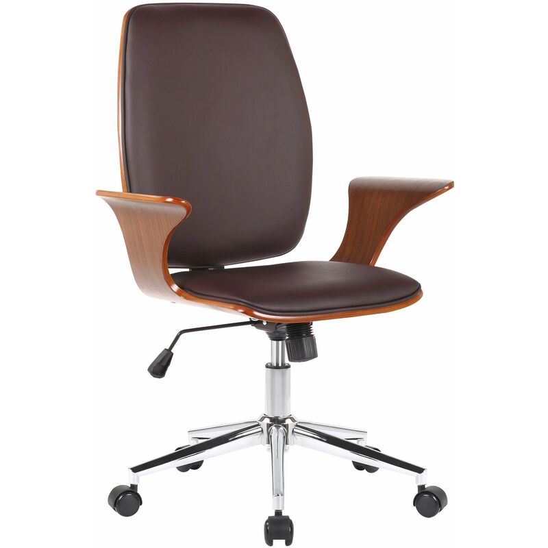 Fauteuil de bureau classique et confortable dossier ergonomique hauteur réglable en similicuir marron bois et métal - marron