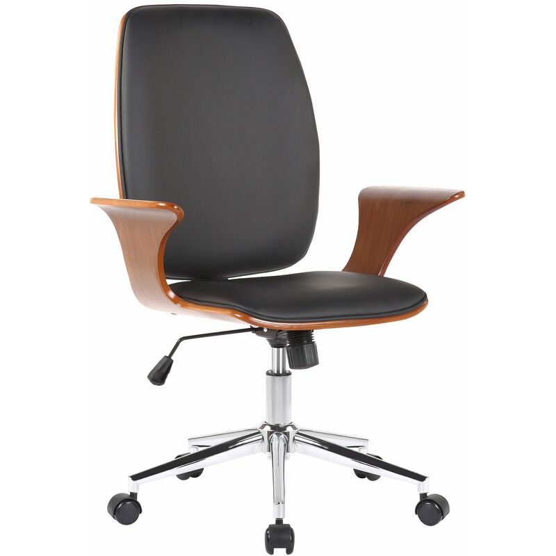 Fauteuil de bureau classique et confortable dossier ergonomique hauteur réglable en synthétique noir bois et métal BUR10557