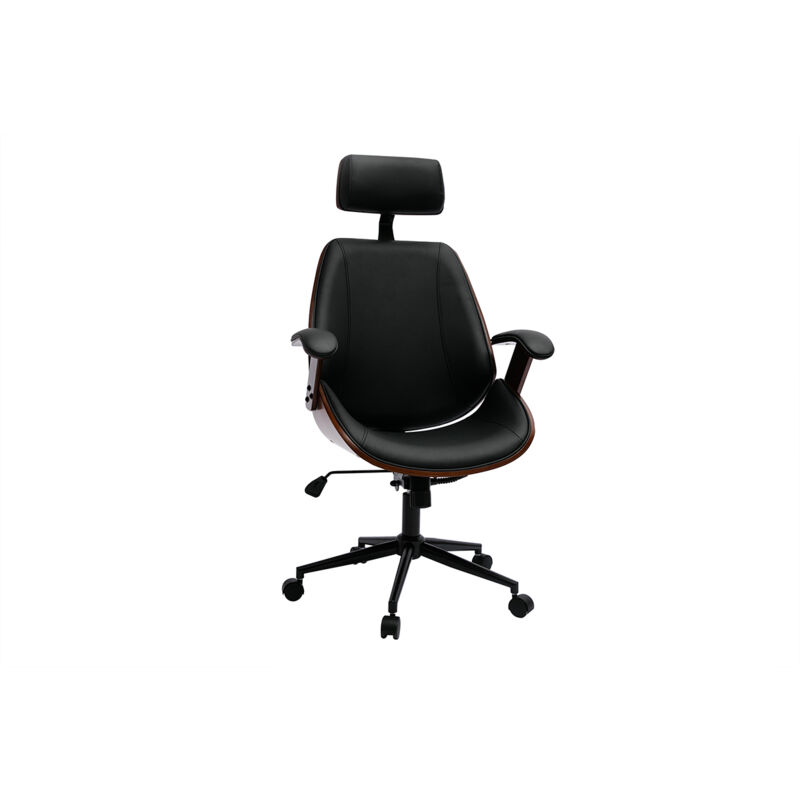 Fauteuil de bureau de direction design noir, bois foncé et métal noir musk