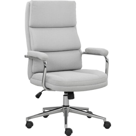 Fauteuil de bureau design acier chromé MILAN lin gris clair