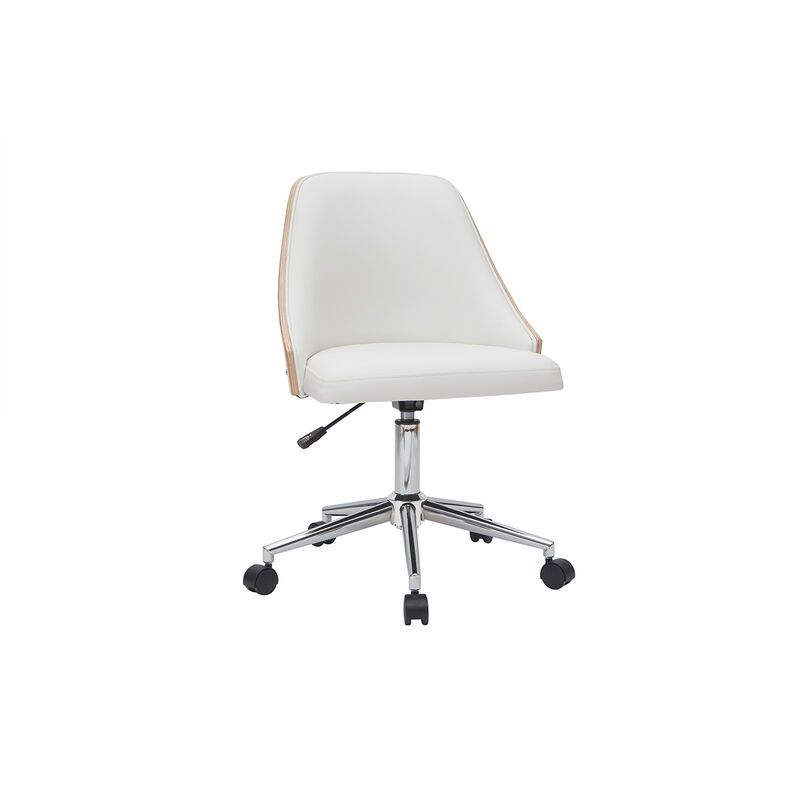 Miliboo - Fauteuil de bureau design blanc et bois clair QUINO