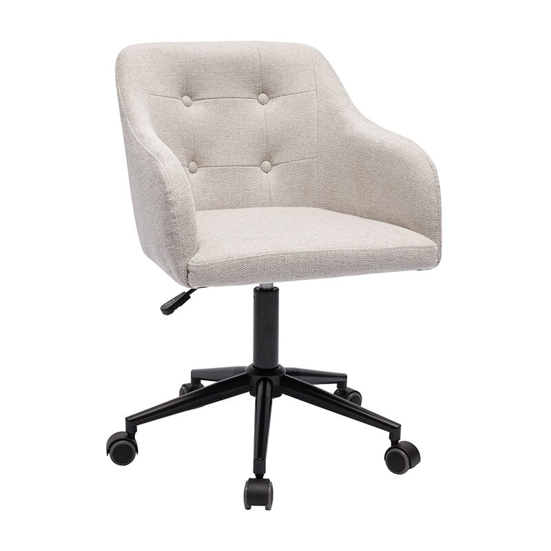 Chaise de bureau capitonnée à roulettes en tissu effet velours texturé beige et métal noir baltik