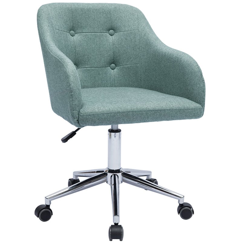 Chaise de bureau capitonnée à roulettes en tissu effet velours texturé vert de gris et métal chromé baltik