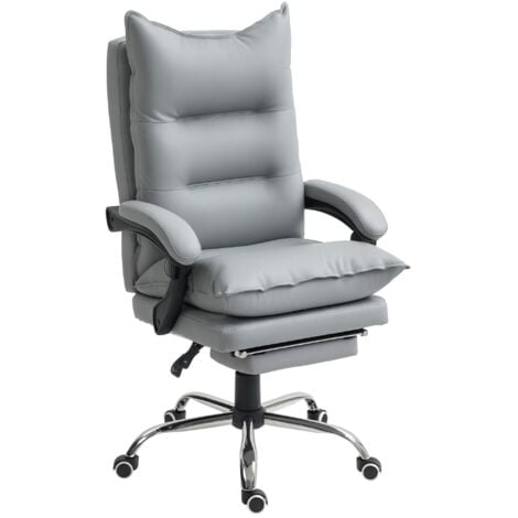 VINSETTO Fauteuil de bureau direction hauteur réglable dossier inclinable repose-pied intégré revêtement synthétique gris