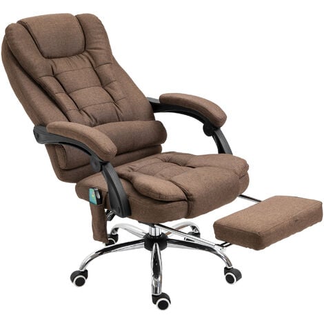 VINSETTO Fauteuil de bureau direction massant chauffant hauteur réglable dossier inclinable tissu aspect lin marron