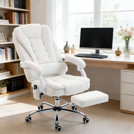 Fauteuil de bureau direction massant chauffant hauteur réglable dossier inclinable toile de lin blanc