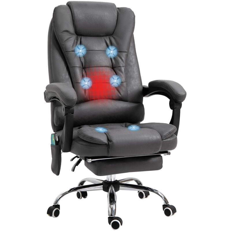 Fauteuil de bureau direction massant chauffant hauteur réglable dossier inclinable tissu gris