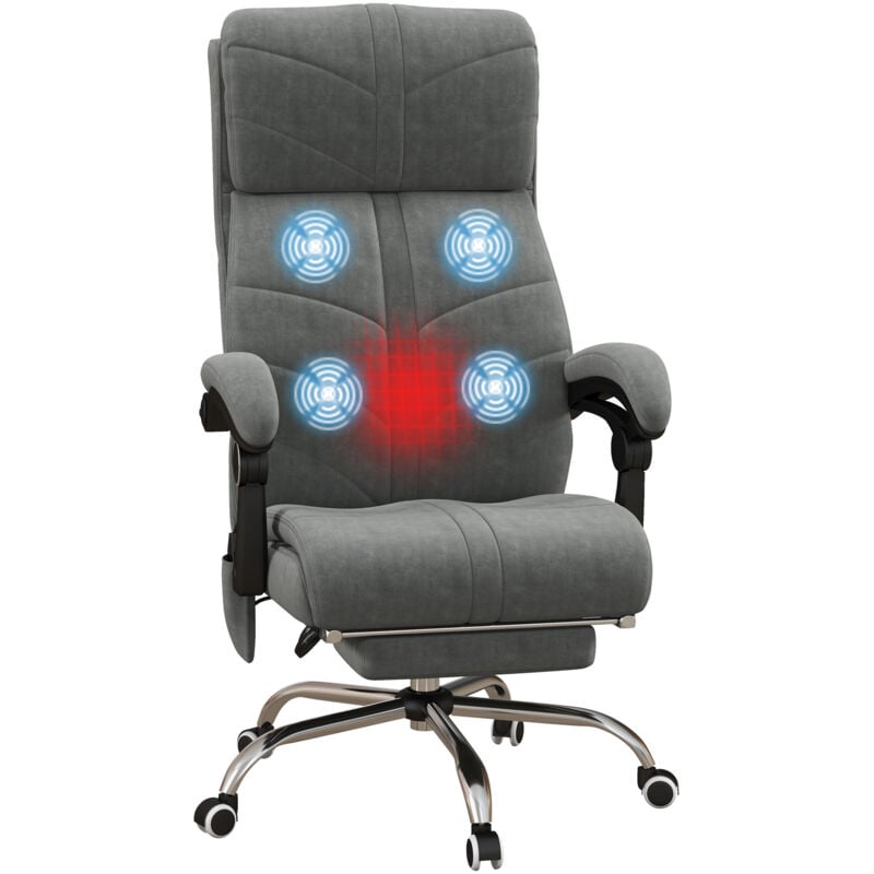 Vinsetto - Fauteuil de bureau direction massant chauffant inclinable réglable repose-pied intégré tissu toucher flanelle grise
