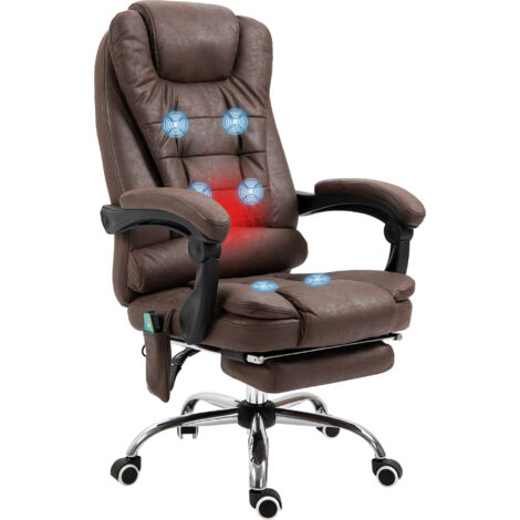 Fauteuil de bureau direction massant chauffant marron microfibre  hauteur réglable dossier inclinable