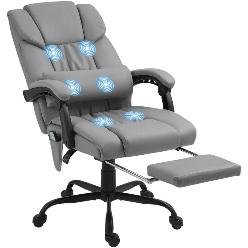 Fauteuil de bureau direction massant inclinable réglable - repose-pieds rétractable intégré - acier noir pu gris