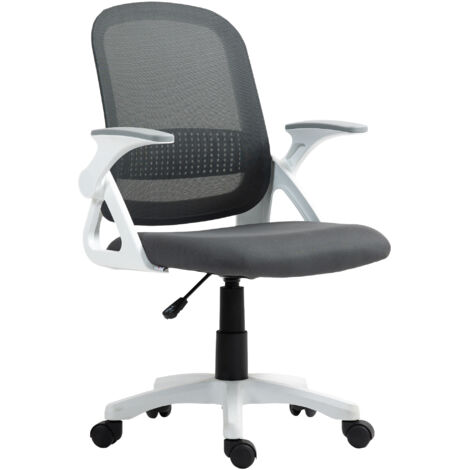 Fauteuil de bureau en mesh respirant, siège pivotant ergonomique avec accoudoirs rabattables et soutien lombaire, Gris