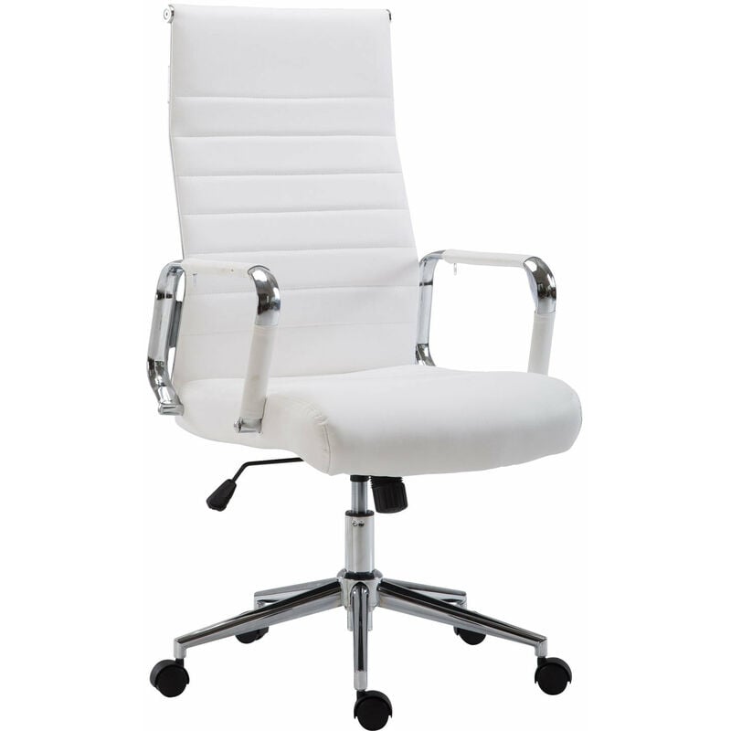 Fauteuil de bureau en synthétique blanc avec assise rembourrée pivotant BUR10240