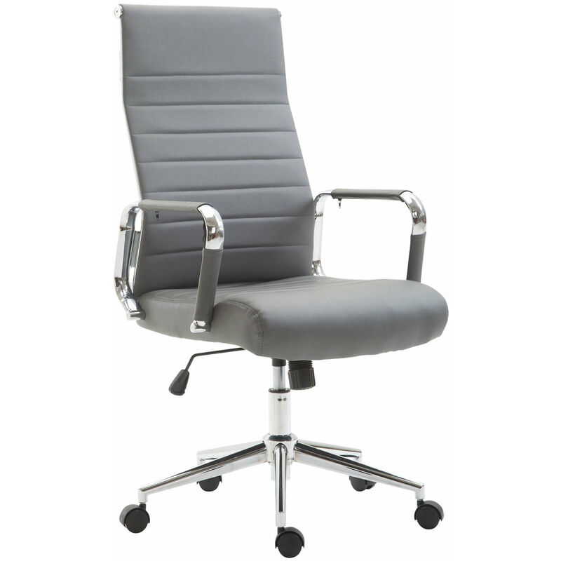 Fauteuil de bureau en similicuir gris avec assise rembourrée pivotant - gris