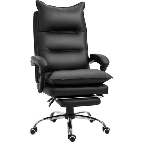 Fauteuil de bureau en similicuir noir, fauteuil de direction réglable en hauteur avec dossier haut inclinable à 155° et repose-pieds
