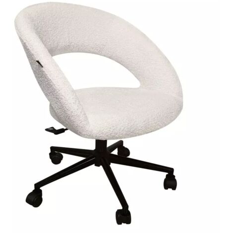 Fauteuil de bureau en tissu bouclette écru avec piètement noir - MARTY