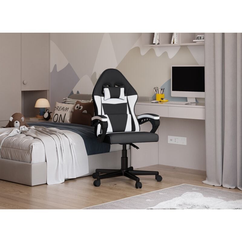 Deco In Paris - Fauteuil de bureau enfant en tissu noir et blanc ghost